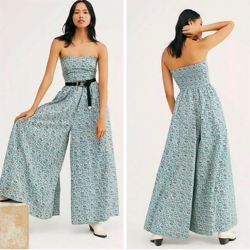 Free People Mustang Strapless Floral Jumpsuit – Medium - boho - spring / summer